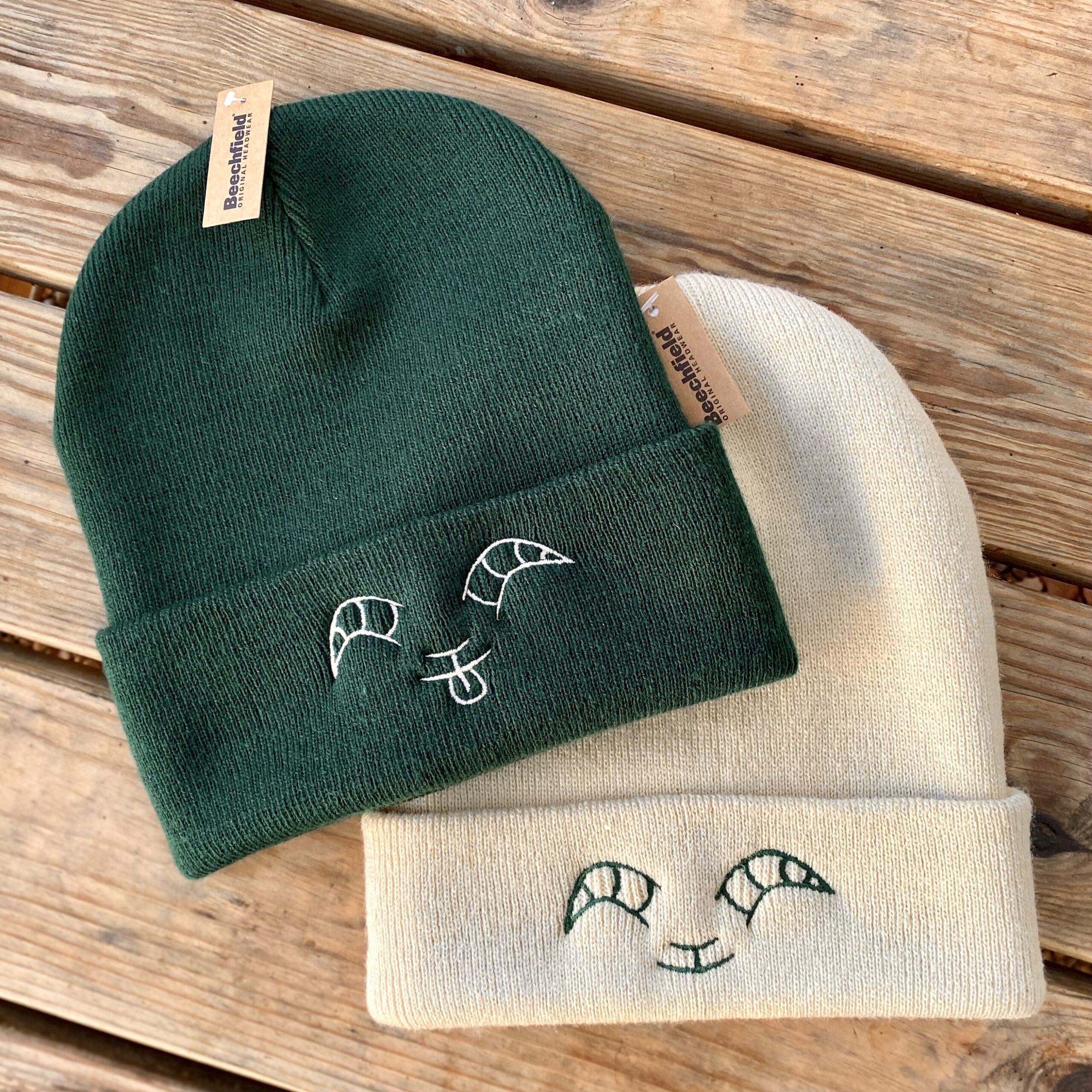 Goat Shed New Cream and Green Beanie Hats